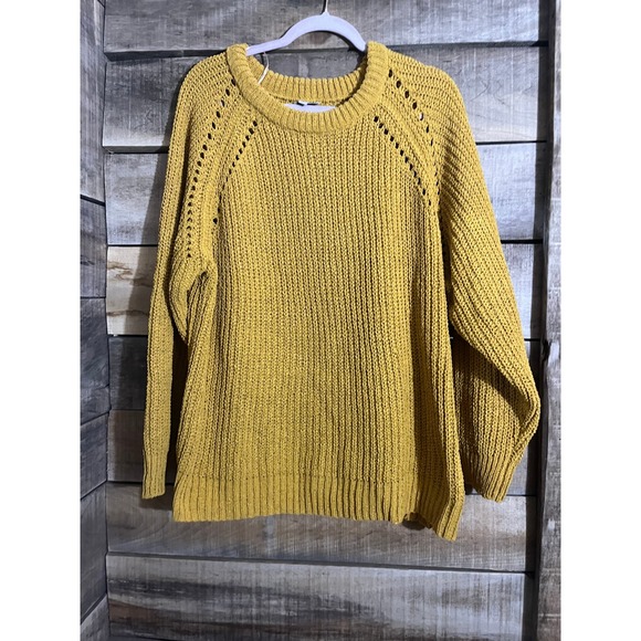 Wonderly Mustard Yellow Knit Sweater Ribbed Stitch Dropped Shoulders Size L - Picture 3 of 4